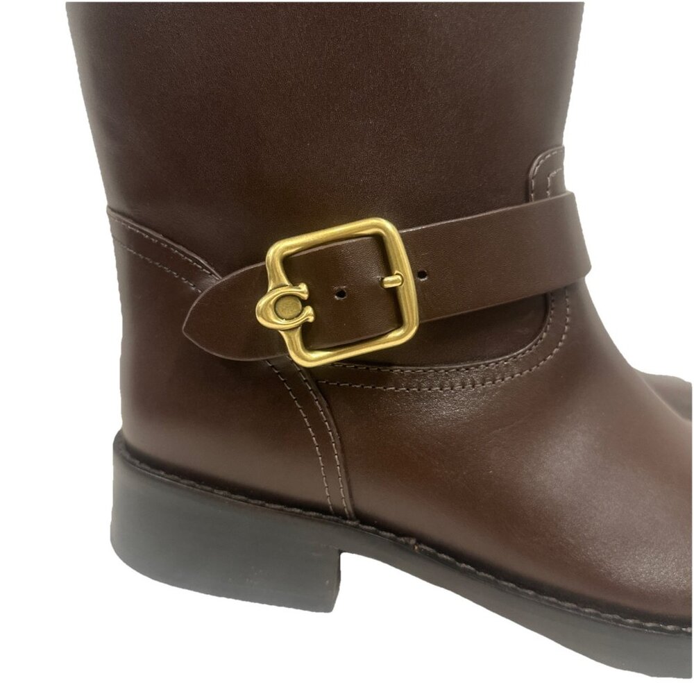 Coach Women’s 9.5 Madeline Buckle Tall Riding Boots Maple Brown Block Heel - Picture 3 of 11